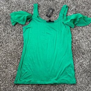 INC International Concepts Bright Green Cold-Shoulder Ruffle Tank